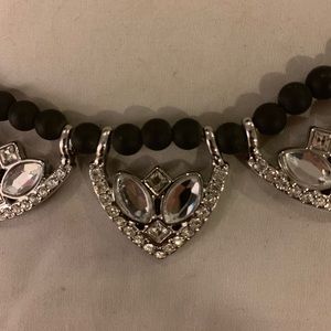 Black bead and silver necklace with crystals
